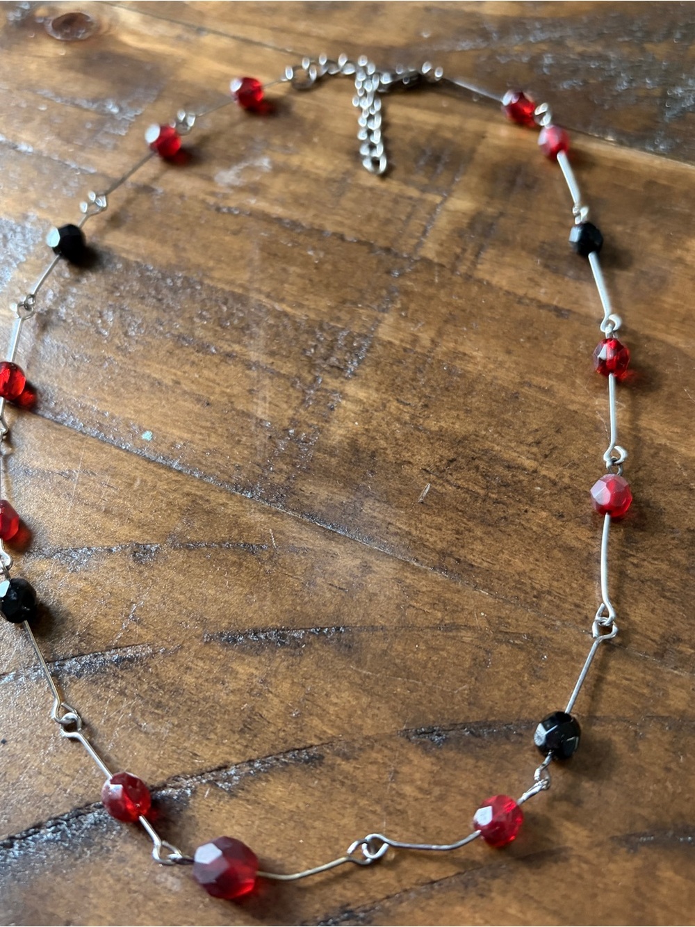 Delicate Red & Black Bead Chain Necklace
